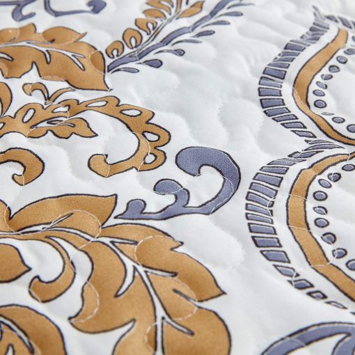 Colcha de Cama Queen Oversized CHIXIN - Coleccion de Lujo - Patron Europeo de Damasco Paisley - Cubierta de Cama Clasica y Hermosa, Ligera, Ultra Suave, 4 Piezas, 100% Microfibra, Blanco/Beige/Gris - Imagen 8