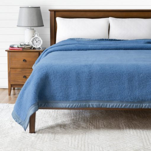 Manta de Lana 100% Virgen Poyet Motte Aurora 700GSM, Extremadamente Pesada, Lavable a Maquina, Tamano Completo/Queen, Azul