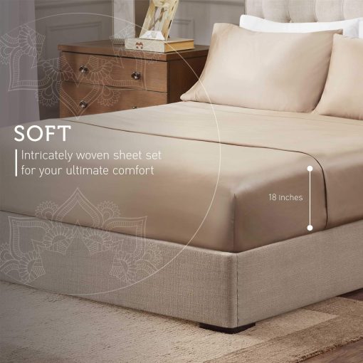 Juego de sabanas de lujo Hyde Lane de 1000 hilos 100% algodon para cama King | Muy comodo y grueso con bolsillo profundo - Ajustable hasta colchon de 18", Tejido de saten de lujo de hotel - Juego de sabanas de 4 piezas (Taupe, King) - Imagen 3