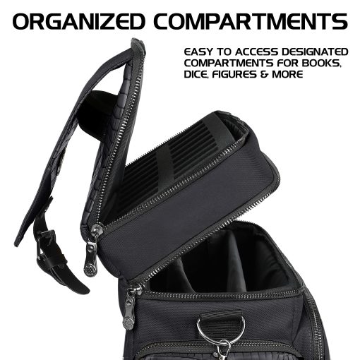 Bolsa de aventurero de edicion coleccionista ENHANCE RPG - Bolsa de viaje con exterior de piel de dragon para juegos de rol con boveda de almacenamiento de miniaturas de mesa, soporte para tapetes, bolsillos para dados y fichas de DND, cabe 4-8 libros (Dragon Negro) - Imagen 3