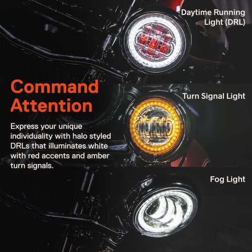 Faro LED de 7"/4.5" para Harley Davidson + Soporte de Montaje [Acabado Cromado] [HALO DRL] [4500/1440 LM] [Plug & Play] para Dyna Electra Glide Road King Softail Fatboy - Imagen 6