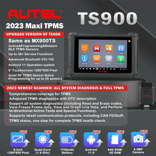 Autel MaxiTPMS TS900, Escaner Autel, Herramienta de Programacion TPMS Autel, TPMS Completo, Control Bidireccional, Diagnostico de Todos los Sistemas, Programa Sensor MX, Mejor TS608 MK808 MK808S Igual que MX900TS - Imagen 2