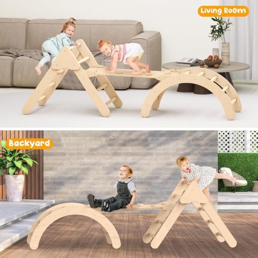 Juguetes de Escalada para Ninos Pequenos Zupemo, Set de Triangulo Pikler Montessori para Ninos Pequenos en Interiores, Set de Escalada Plegable con Arco, Rampa, Triangulo, Tobogan, Balancin, Gimnasio de Triangulo de Madera Pikler en Interiores - Imagen 5