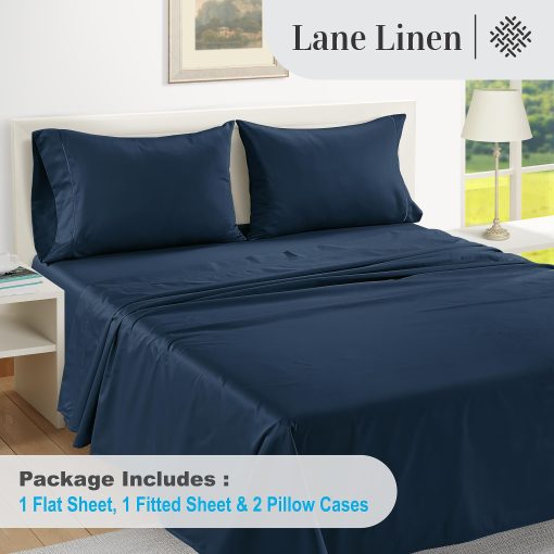 Juego de sabanas de algodon egipcio Egipciano 100% LANE LINEN - 1000 hilos 4-Piezas para Cama King California, Sabana de algodon de fibra larga, Tela de saten, Sabanas de hotel de lujo, Para colchones de hasta 16" - Azul Estate - Imagen 4