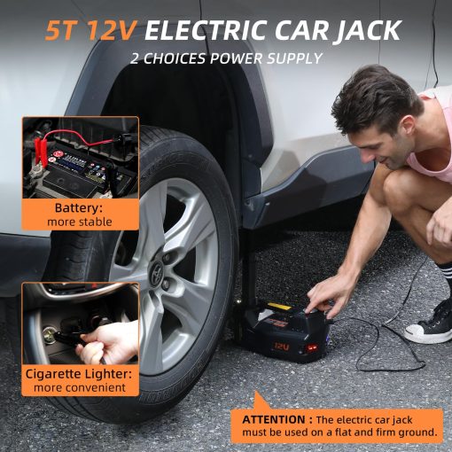 Gato Electrico STANDTALL con Bomba de Inflado de Neumaticos, Gato Hidraulico de 5 Toneladas 12V, Gato Electrico para Coches Negro con Luz LED para SUVs y Sedanes - Imagen 3