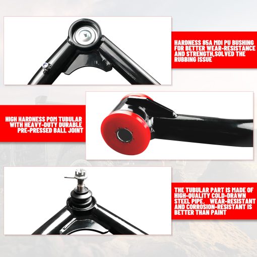 Brazos de Control Superior Delanteros para Toyota Tundra 2007-2021, Sequoia 2008-2022, Brazos Tubulares Negros de Suspension de 2-4" con Buje de Poliuretano, Sustitucion de Brazos de Suspension Originales de Fabrica OEM - Imagen 6