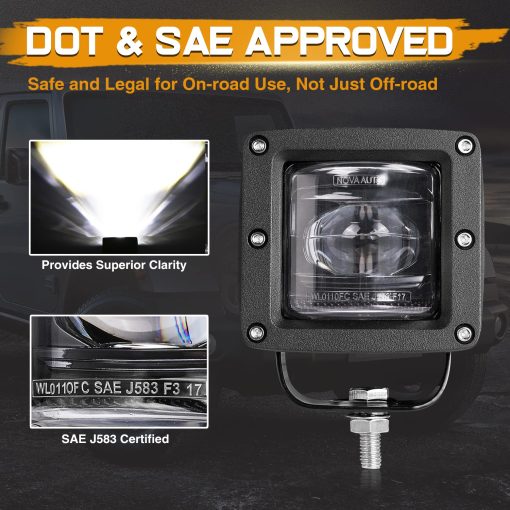Niking Auto 2Pcs 3 Pulgadas SAE LED Luces de Niebla Off Road Aprobadas por DOT Luces de Conduccion Cuadradas Luces de Trabajo LED Cubos Antiniebla para Camiones Jeep Wrangler JK Nissan Ram 4x4 Barco Motocicleta Tacoma - Imagen 2