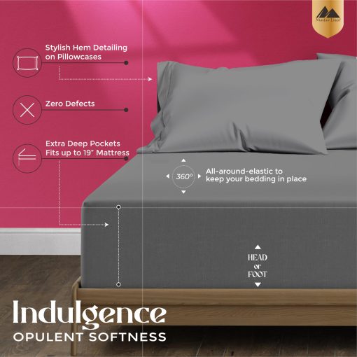 Juego de sabanas Queen Size 100% algodon egipcio de Mayfair Linen - 1200 hilos 4 piezas Juego de sabanas Queen Size algodon egipcio, sabana de lujo Queen Size de sabana de alta cantidad de hilos, bolsillo profundo de 16" - Gris Oscuro - Imagen 6