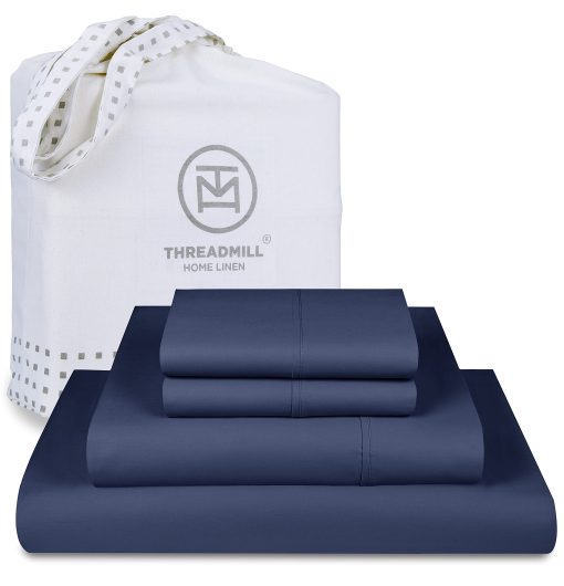 Juego de sabanas de tamano completo de lujo Threadmill | Sabanas de algodon Supima certificado de 656 hilos para colchon de tamano completo | Juego de sabanas de 4 piezas de calidad de hotel de 5 estrellas con bolsillo extra profundo | Sabanas azul Folkstone