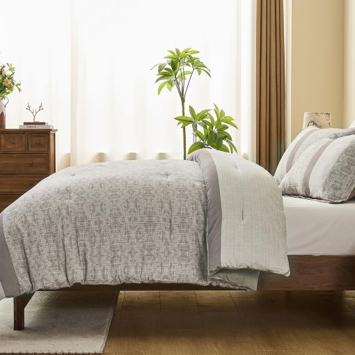 Juego de Edredon de Algodon de Fibra Larga SahSahCasa Tamano Queen, Set de Ropa de Cama Queen, Patron Rayado Atigrado Reversible y Esponjoso de Lujo Suave para Todas las Temporadas, Edredones y Alternativa al Plumon - Imagen 5