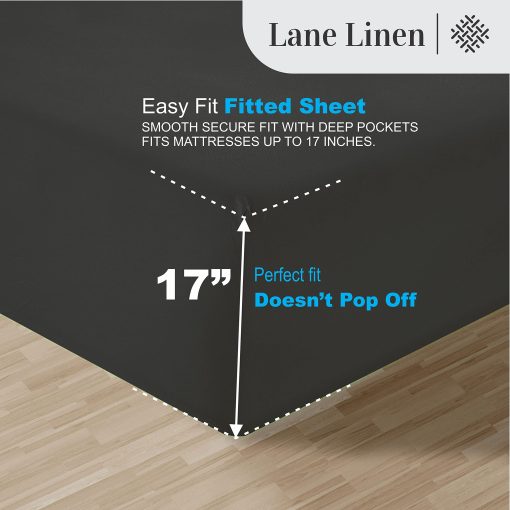 Juego de sabanas a rayas de 1000 hilos LANE LINEN - Sabanas de algodon egipcio 100%, 4 piezas para cama queen, sabanas y fundas de almohada de hotel, se adapta a colchones de hasta 16" - Negro - Imagen 6