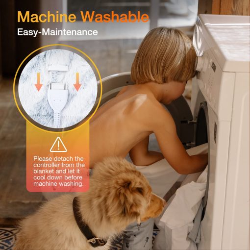 Manta Electrica Tamano Twin WOOMER de 84"x 90", Suave Manta Calefactable de Piel Sintetica, 10 Niveles de Calentamiento y Apagado Automatico de 0.5-12H, Proteccion contra Sobrecalentamiento, Certificacion ETL - Imagen 7