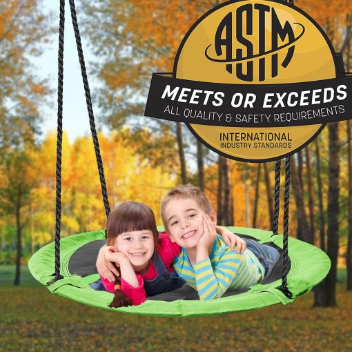 Hishine 43" Columpio con Forma de Platillo para Ninos, Gira 360?, Columpio Volador Impermeable con Giro, Correas de Colgar, Cuerdas Ajustables, Columpio Giratorio Redondo para arbol/Parque Infantil (Verde) - Imagen 7