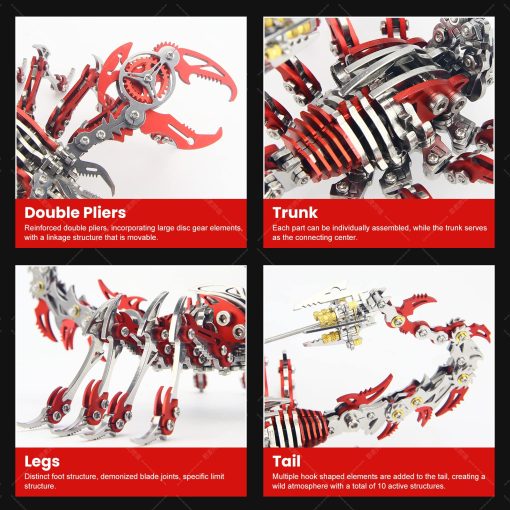 Rompecabezas metalico 3D del escorpion OVIMUM, kit de escorpion rey DIY de acero inoxidable, decoracion de modelo ensamblado a mano, rompecabezas para adultos/adolescentes (rojo) - Imagen 4