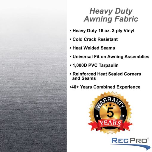 RecPro RV Awning Fabric Replacement 18 Foot Camper Awning | Gris | Opciones de Ancho | Reemplazo de Toldo de 8' (96") para RV | Sellado termico | Garantia de 3 anos (18 pies, Real 17' 1") - Imagen 2