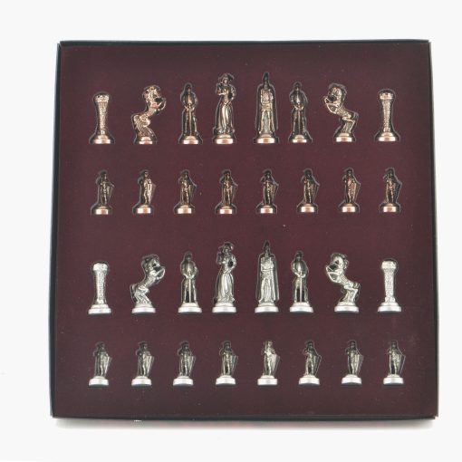 Ajedrez de metal de cobre antiguo del Ejercito Britanico Medieval para adultos, piezas hechas a mano y tablero de ajedrez de madera solida natural con diseno de perlas alrededor del tablero y almacenamiento dentro del rey 2,75 pulgadas - Imagen 8
