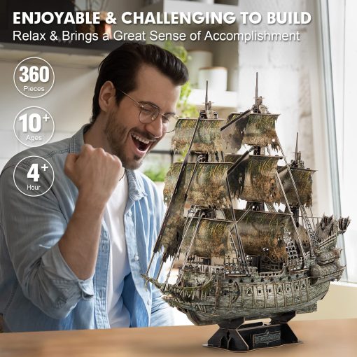 Rompecabezas 3D CubicFun para Adultos - Puzzle 3D LED Flying Dutchman, 360 piezas - Decoracion de Escritorio para Casa y Oficina - Regalos para Mudanza/Nueva Casa/Navidad/Profesores - Imagen 4