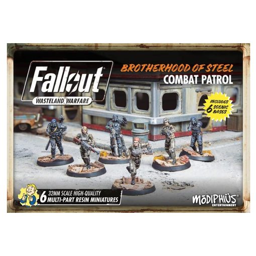 Modiphius Entertainment Ltd Fallout Wasteland Warfare: Hermandad del Acero - Patrulla de Combate - 6 Miniaturas, sin pintar, de 32mm, RPG