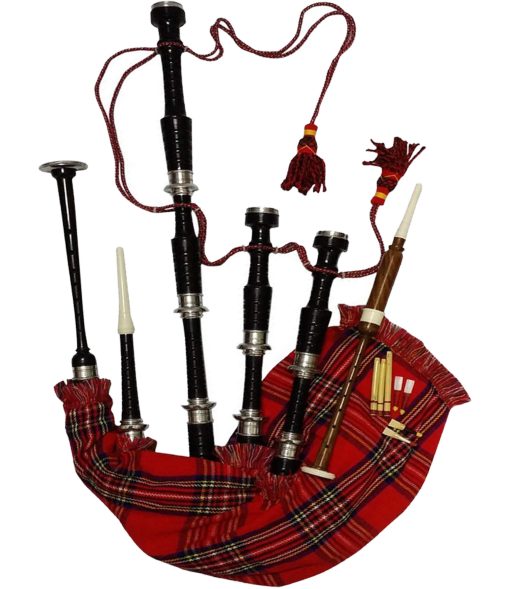 Gaita Escocesa AAR en Madera de Rosa con Acabado Negro Royal Stewart Tartan con Monturas Plateadas y Libro de Tutoria Gratis, Estuche de Transporte, Drone, Canas - Imagen 2