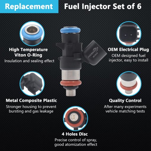 Inyector de combustible Yezoauto 0280158233 Compatible con Chrysler 200 300 3.6L 11-17; Town & Country 3.6L; Dodge Avenger 3.6L 11-14; Jeep Wranger 3.6L 12-17; Ram Promaster 1500 3.6L 14-17 y mas (Juego de 6) - Imagen 4
