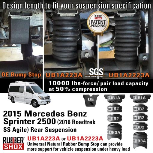 Par de topes de goma natural RubberShox para RAM ProMaster 1500/2500 / 3500 | Sistema de mejora de suspension | Capacidad de 9000 lbs a 50% de compresion (5.5” x 4”, UB123) - Imagen 7