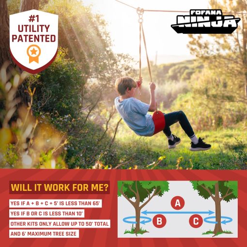Obstaculo de Ninja mas grande de 65 pies para Ninos al Aire Libre - Incluye Tirolesa Ninja Slider - 11 Obstaculos de Ninja - Escalera de Cuerda, Rueda Giratoria, Anillas de Gimnasia, Barras de Mono, Polea - Imagen 7