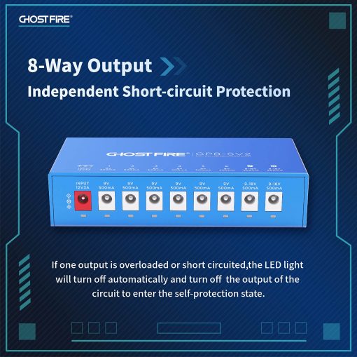 Fuente de alimentacion de pedales Ghost FIRE GP8-SV2 de 8 salidas + Salida USB de 5V Suministro de energia aislado con proteccion independiente contra cortocircuitos - Imagen 4