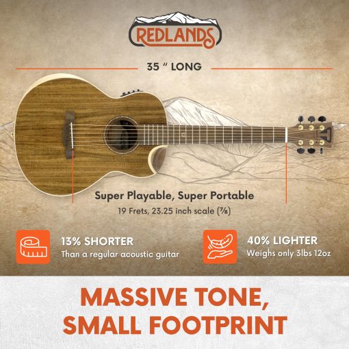 Guitarra Acustica de Viaje Traveler Redlands Concert Koa | Guitarra Acustica de 6 Cuerdas para Viajes con Escala de 23.25 Pulgadas y 19 Trastes | Pequena Guitarra Portatil para Viaje | Incluye Funda Personalizada - Imagen 3