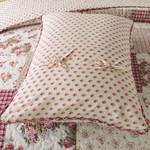 Juego de Colcha de Patchwork de Algodon SLPR Country Roses - Tamaño Queen con 2 Fundas de Almohada, Ropa de Cama Floral de Estilo Frances, Colcha de Granja Roja Acolchada con Patron de Flores - Imagen 8
