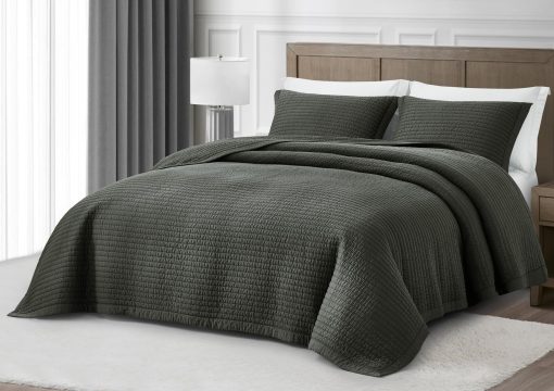 Juego de Colcha de 100% Tencel Lyocell Queen Size - Gris Pizarra Costura Pick Stitch Colcha Suave y Transpirable de 250GSM Relleno de Algodon para Todas las Estaciones - Imagen 2