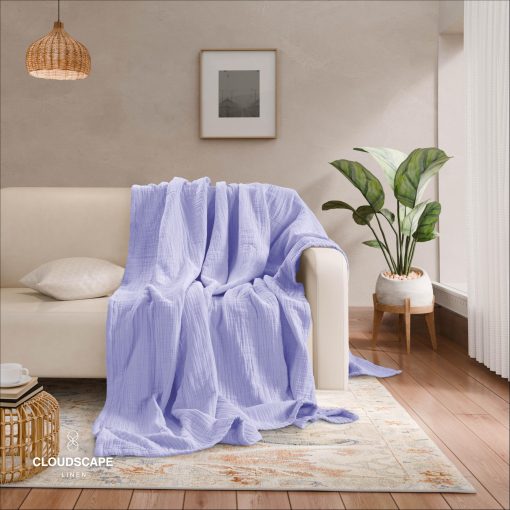 Manta de Muselina de 8 Capas Tamano Queen Lavanda | Manta de Algodon 100% Tamano Queen para Sofa, Cama, Sofa | Manta de Gasa Pre Lavada Tamano Queen para Todas las Temporadas | Mejores Regalos de Manta para Mujeres (Lavanda - 92 x 92) - Imagen 9
