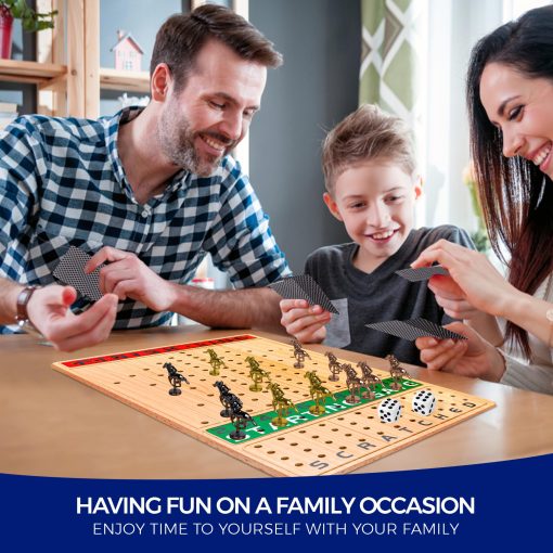 Juego de mesa de carreras de caballos MEA TOYS de 15.6 pulgadas, 13 caballos de metal, 4 dados, 2 cajas de cartas, emocionante juego de carreras de caballos para 11 jugadores con madera maciza, facil de jugar, ideal para edades 8+ para disfrutar en familia y con amigos - Imagen 5