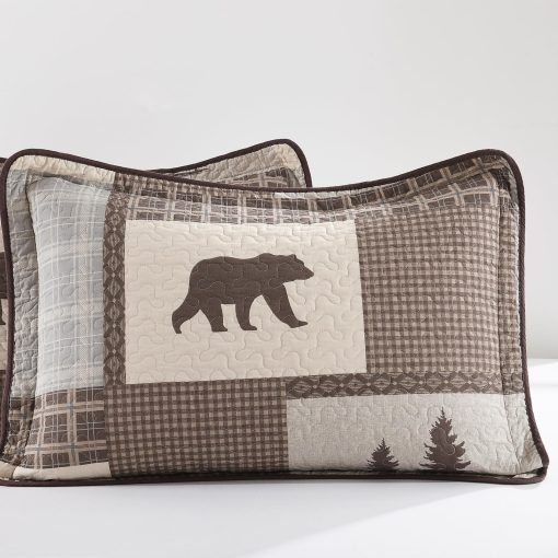 Colcha de Granja Quilta Tamano King - Juego de Ropa de Cama de Patchwork a Cuadros de Algodon 100% con Patron de Animales, Suave y Ligero Colcha Bohemia de 3 Piezas para Todas las Estaciones, Marron/Beige - Imagen 7
