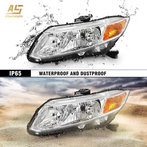 Conjunto de Faros Delanteros Compatible con Honda Civic 2012 2013 2014 2015 4 Puertas Sedan/ 2012 2013 Honda Civic 2 Puertas Coupe Carcasa Cromada Lado del Pasajero y del Conductor OEM# 33150-TR0-A01/33100-TR0-A01 - Imagen 6