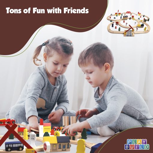 Juego de Tren de Madera Play Build, Juego Completo de Tren para Niños, Juego Interactivo y Educativo, Diseño Creativo de Vias de Tren de Madera, Calidad Premium, Edades 3+ (Conjunto de 100 Piezas) - Imagen 7