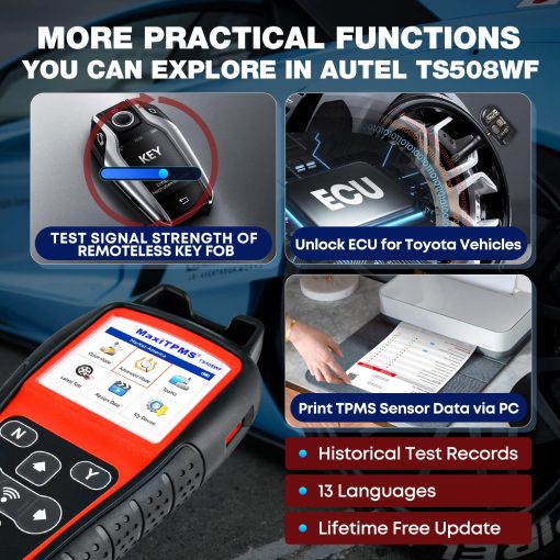 Autel MaxiTPMS TS508WF KIT Herramienta TPMS, Version 2024 WiFi de TS601/ TS508K/ TS508, con 4 sensores MX de 315+433Mhz, Programacion TPMS, Reaprendizaje/Activacion OBD, Borrado de DTCs TPMS, Actualizaciones Gratuitas de por Vida - Imagen 8