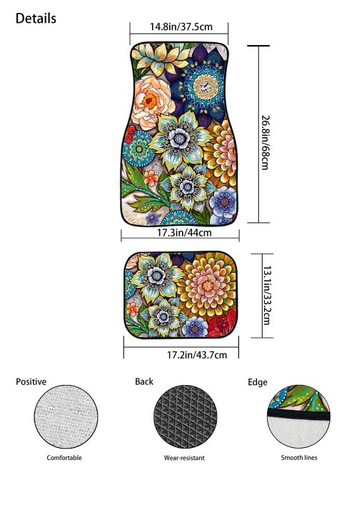 TOADDMOS Tapetes de Piso para Automovil con Estampado Floral Boho, Juego de Alfombrillas Delanteras y Traseras, Ajuste Universal, Conjunto de 4 para Mujeres Ninas - Imagen 8