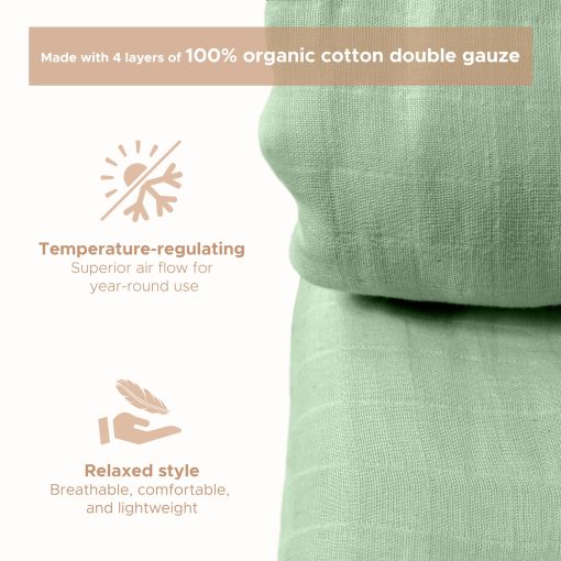 Manta de Muselina de Algodon Organico Sleep & Beyond - Suave y Transpirable 4 Capas Doble Gasa - Reversible - Certificado GOTS y Oeko Tex - Sueno Confortable para Todas las Estaciones - Tamano Twin - Verde Salvia - Imagen 5