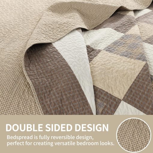 SahSahCasa Colcha Cubrecama Acolchada Reversible Extra Grande para Cama California King, 100% Algodon, Juego de 3 Piezas, Marron/Beige/Caqui - Imagen 8