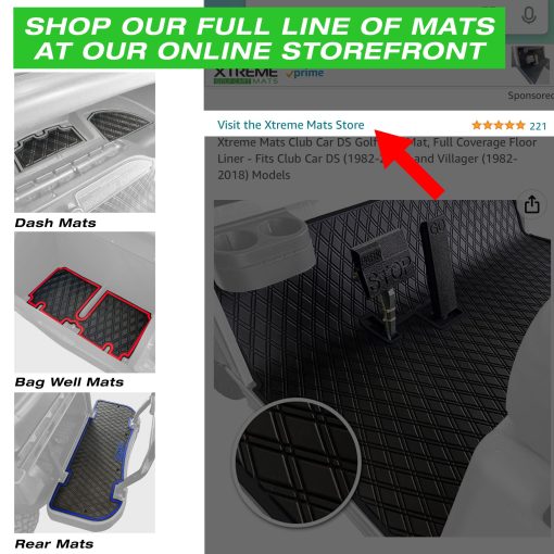 Tapete de Carro de Golf Xtreme Mats para Apoyapies Orientado hacia Atras y Kits de Asiento Trasero - Compatible con Genesis 150 / GTW Mach1 / MODZ Flip4 - Detalle en Azul - Imagen 6