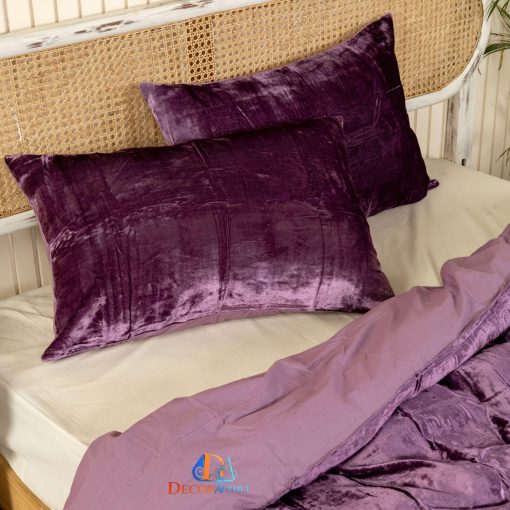 Funda de Edredon de Terciopelo Solido Ultra-Luxe DecorAvenue, Ropa de Cama Boho UO Funda de Edredon Conforter, Juego de 3 Piezas, Juego de Ropa de Terciopelo (Morado, Full 80" x 90") - Imagen 4