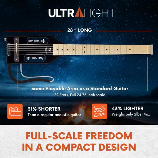 Guitarra Acustica Electrica Traveler Ultra-Light Gloss Black | Guitarra Electrica Acustica Portatil con Reposabrazos Removible | Guitarra de Viaje con Escala Completa de 24 3/4" sin Cabeza | Guitarra de Viaje con Funda Personalizada - Imagen 3