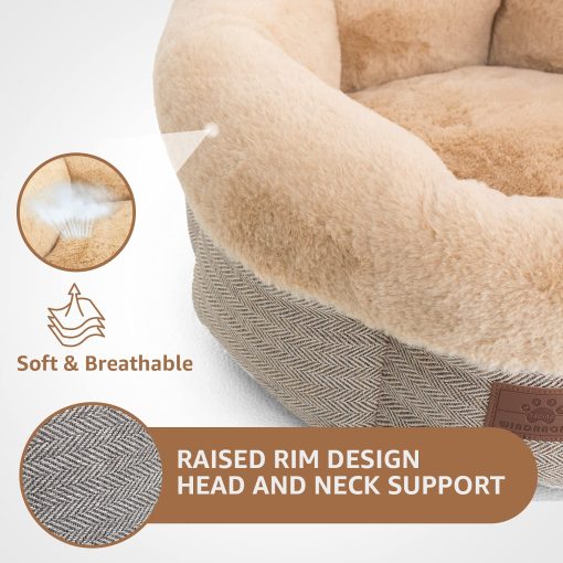 Cama para gatos para interiores, Cama para perros pequena, Cama para perros abrazadora, Cama calmante para perros Donut, Camas acogedoras para mascotas con ansiedad suave, Cama para cachorro para perros pequenos/medianos Lavable Redonda - Imagen 5