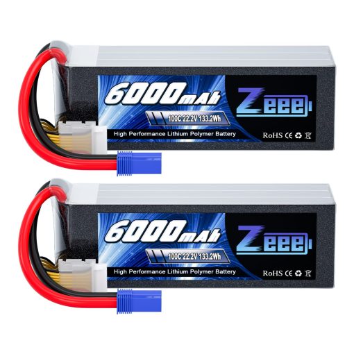 Bateria Lipo Zeee 6S 6000mAh 22.2V 100C con Conector EC5 Paquete Suave Bateria RC para Coche RC Camion Avion Helicoptero Quadcopter Barco (2 Paquetes)