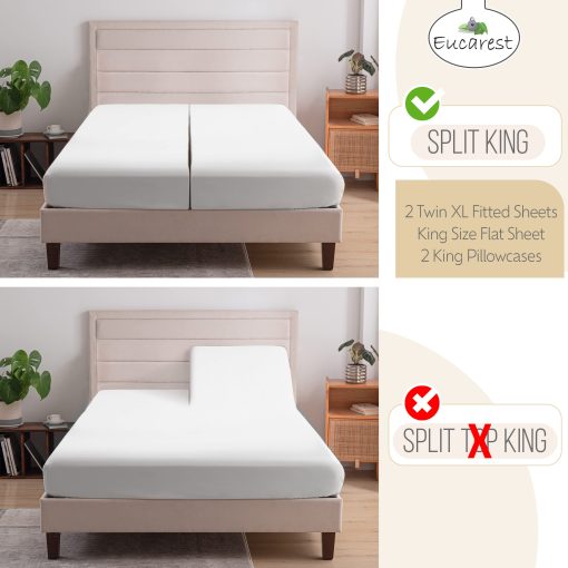 Juego de sabanas Split-King de Lyocell de Eucalipto, Hipoalergenico 100% Organico Tencel, Regulacion Termica y Absorcion de Humedad para Personas que Duermen Calientes, Calidad Superior de Hilos, Bolsillos Extra Profundos - Blanco - Imagen 2
