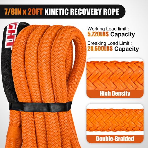 Cuerda de Recuperacion Cinetica Nilight 28,600LBS 7/8in x 20ft Correa de Arrastre Fuerte para Offroad Vehiculos UTV ATV SUV Camion Coche Tractor, Kit de Recuperacion de 2 Anos de Garantia - Imagen 2