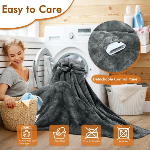 Manta Termica Tirrinia, Manta Electrica para Usar, Manta Calefactora Sherpa, Manta Electrica para 5 Niveles de Calor, Regalos para Mama, Abuela, Hombres, Gris - Imagen 7