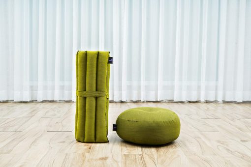 Set de cojin de meditacion Leewadee ? 1 cojin pequeno de yoga Zafu y 1 pequena alfombra enrollable Zabuton llenos de Kapok, Verde - Imagen 7