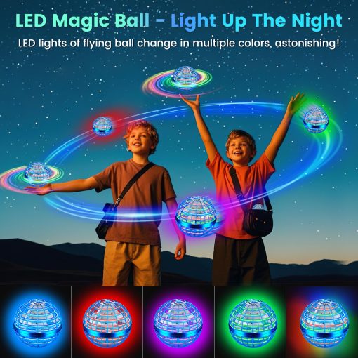Juguete de Pelota Orb Voladora, Bola de Hover Controlada a Mano con Luces LED, Globo Boomerang Giratorio de 360?, Juguetes Geniales Mini Drone Spinner para Ninos, Regalo Ideal de Cumpleanos y Festival para Ninos y Ninas - Azul Brillante - Imagen 6