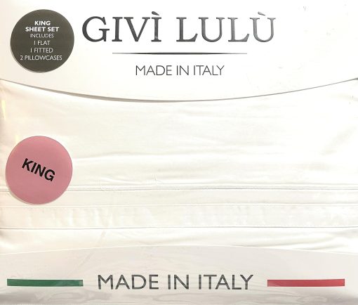 Juego de Sabanas Givi Lulu Italy 4 Piezas Blanco Solido con Multiples Patrones 100% Algodon Percal de Lujo 200 Hilos (Banda Blanca, King)